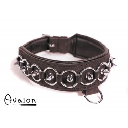 Avalon - WORSHIP - Collar med spisse nagler, ringer og D-ring - Sort