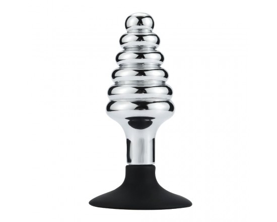 Buttplug i Metall med Riller og Sugekopp 1