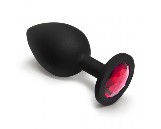 BQS - Sort Silikonbuttplug med Krystall - Rød - Small 1