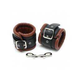 Rimba - Polstrede Fotcuffs i Lær med Lås - Brun og Sort