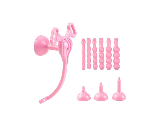 BQS - Rosa Kyskhetsbelte med Utskiftbare Penisplugger og Hetter 1