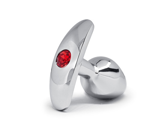 BQS - Metallbuttplug med avlang stopper - Rød Krystall - Small 1