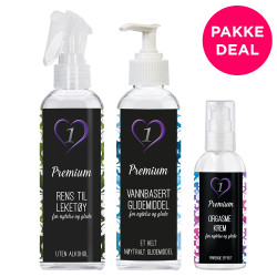 Premium Pakke - Vannbasert Glidemiddel, Orgasmekrem og Rens til Leketøy - 50/150ml