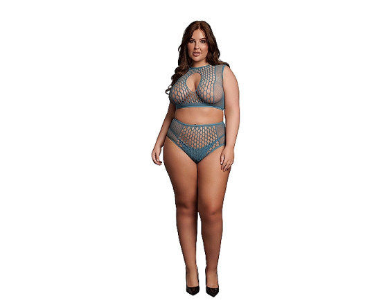 Le Desir - Key-Hole Fishnet Undertøysett - 2XL-4XL - Blå  1