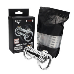 Kiotos - Twin cock cage - dobbelt bur i rustfritt stål 