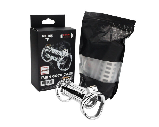 Kiotos - Twin cock cage - dobbelt bur i rustfritt stål 1